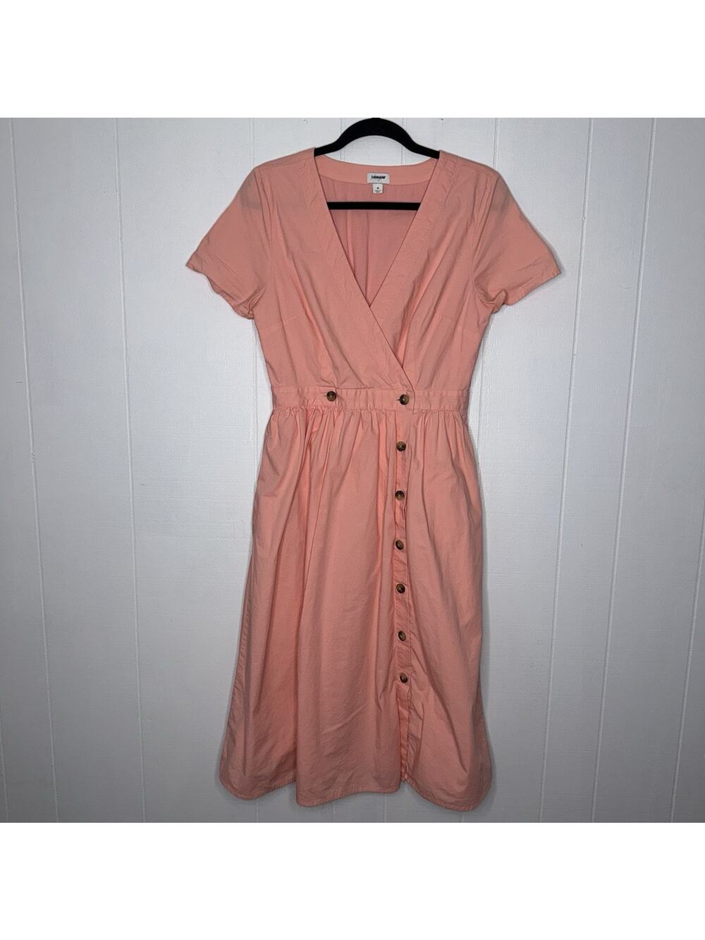 J. Crew Women’s Rosina Poplin Button Front Midi Dress Coral Peach Pink Size 8